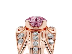 Fancy Pink Round Cut Diamond Art Deco Ring Set in Rose gold with Pavé Split Shank