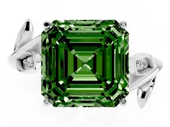 Fancy Green Asscher Cut Diamond Solitaire Twist Engagement Ring Set in Silver with Pavé Leaf Accents