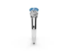 Fancy Blue Cushion Cut Diamond Three-Stone Ring Set in Platinum with Plain Polished Band