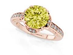 Fancy Yellow Round Cut Diamond Halo Ring Set in Rose gold with Channel Set Band and Prong Setting