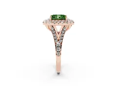 Fancy Green Radiant Cut Diamond Double Halo Ring Set in Rose gold with Pavé Split Shank and Prong Setting
