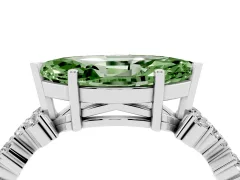 Fancy Green Marquise Cut Diamond Ring Set in Platinum with Scattered Round Accents