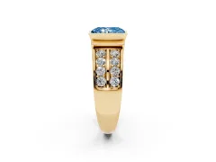 Fancy Blue Radiant Cut Diamond Wide Channel Set Band Ring Set in Yellow gold with Bezel Setting