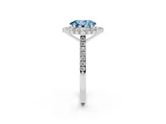 Fancy Blue Oval Cut Diamond Halo Ring Set in Silver with Pavé Band and Prong Setting