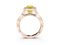 Fancy Yellow Radiant Cut Diamond Halo Twist Band Solitaire Ring Set in Rose gold with Prong Setting