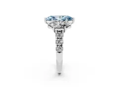 Fancy Blue Marquise Cut Diamond Three-Stone Ring Set in White gold with Pavé Band