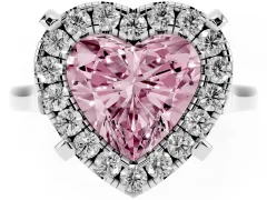 Fancy Pink Heart Cut Diamond Cluster Halo Solitaire Ring Set in Silver with Prong Setting