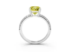 Fancy Yellow Princess Cut Diamond Solitaire Ring Set in White gold with Multi-Row Round Pavé Band and Prong Setting