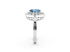 Fancy Blue Oval Cut Diamond Halo Cluster Engagement Ring Set in Silver with Solitaire Band and Prong Setting