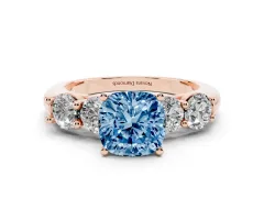 Fancy Blue Cushion Cut Diamond Five-Stone Prong Set Ring Set in Rose gold with Classic Band