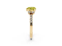 Fancy Yellow Heart Cut Diamond Three-Stone Pavé Ring Set in Yellow gold with Prong Setting