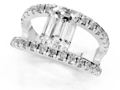Emerald Cut Diamond Split Shank Pavé Solitaire Ring Set in Silver with Open Shank Design