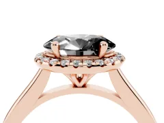 Fancy Black Oval Cut Diamond Halo Engagement Ring Set in Rose gold with Pavé Band and Rising Shoulders