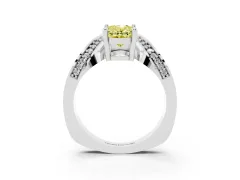 Fancy Yellow Oval Cut Diamond Solitaire Engagement Ring Set in Silver with Pavé Shoulders