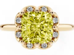 Fancy Yellow Cushion Cut Diamond Round Cluster Halo Ring Set in Yellow gold with Solitaire Band and Prong Setting