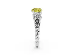 Fancy Yellow Heart Cut Diamond Three-Stone Ring Set in White gold with Braided Band