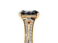 Fancy Black Emerald Cut Diamond Split Shank Pavé Engagement Ring Set in Yellow gold with Prong-Set Center Stone
