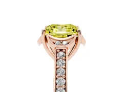 Fancy Yellow Princess Cut Diamond Halo Ring Set in Rose gold with Channel Set Band and Prong Setting