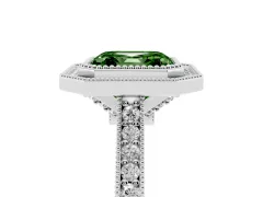 Fancy Green Asscher Cut Diamond Halo Milgrain Pavé Band Ring Set in White gold with Prong Setting