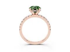 Fancy Green Round Cut Diamond Pavé Solitaire Ring Set in Rose gold with Round Band Accents and Prong Setting