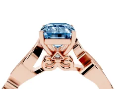 Fancy Blue Emerald Cut Diamond Vine Band Solitaire Ring Set in Rose gold with Milgrain Prong Setting