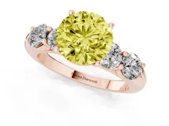 Fancy Yellow Round Cut Diamond Five-Stone Prong Set Ring Set in Rose gold with Classic Band