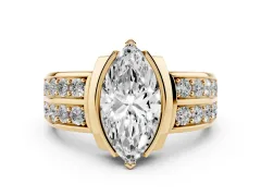 Marquise Cut Diamond Wide Channel Set Band Ring Set in Yellow gold with Bezel Setting