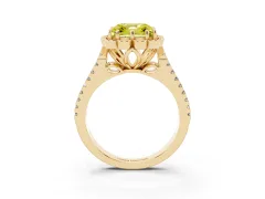 Fancy Yellow Asscher Cut Diamond Floral Halo Split Shank Engagement Ring Set in Yellow gold with Pavé Shank