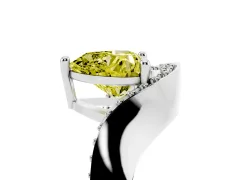 Fancy Yellow Heart Cut Diamond Solitaire Engagement Ring Set in White gold with Pavé Shoulders