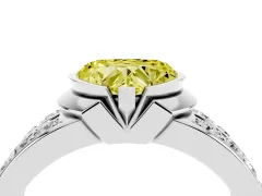 Fancy Yellow Heart Cut Diamond Wide Channel Set Band Ring Set in White gold with Bezel Setting
