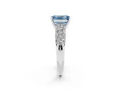 Fancy Blue Emerald Cut Diamond Pavé Band Solitaire Ring Set in Platinum with Close-Set Accent Stones and Prong Setting