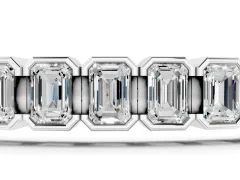 Emerald Cut Diamond Tennis Bracelet Set in White gold with Half Bezel Setting