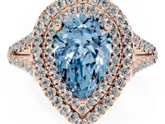 Fancy Blue Pear Cut Diamond Double Halo Ring Set in Rose gold with Pavé Band