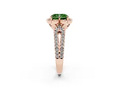 Fancy Green Radiant Cut Diamond Floral Halo Split Shank Engagement Ring Set in Rose gold with Pavé Shank