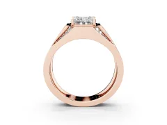 Emerald Cut Diamond Mens Ring Set in Rose gold with Baguette and Round Side Stones