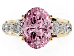 Fancy Pink Oval Cut Diamond Pavé Engagement Ring Set in Yellow gold with Prong Setting