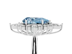 Fancy Blue Pear Cut Diamond Cluster Halo Ring Set in Platinum with Marquise and Round Accents