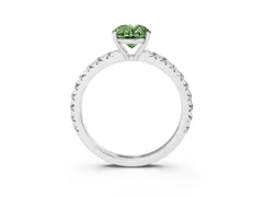 Fancy Green Oval Cut Diamond Pavé Solitaire Engagement Ring Set in Platinum with Prong Setting