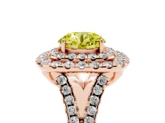 Fancy Yellow Round Cut Diamond Double Halo Ring Set in Rose gold with Pavé Split Shank and Prong Setting