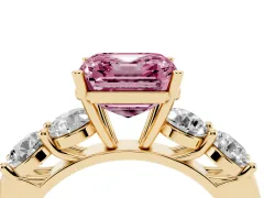 Fancy Pink Asscher Cut Diamond Five-Stone Prong Set Ring Set in Yellow gold with Classic Band