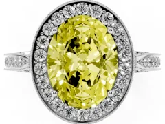 Fancy Yellow Oval Cut Diamond Halo Engagement Ring Set in Silver with Accent Split Shank Band