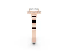 Radiant Cut Diamond Halo Ring Set in Rose gold with Pavé-Lined Split Shank Band