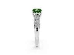 Fancy Green Cushion Cut Diamond Pavé Band Solitaire Ring Set in Platinum with Close-Set Accent Stones and Prong Setting