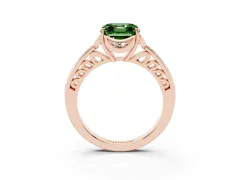 Fancy Green Asscher Cut Diamond Halo Ring Set in Rose gold with Channel Set Band and Prong Setting