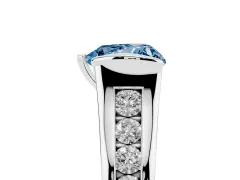 Fancy Blue Heart Cut Diamond Bezel-Set Solitaire Ring Set in White gold with Channel-Set Band