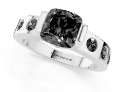 Fancy Black Cushion Cut Diamond Channel-Set Band Ring Set in White gold with Bezel Prong Setting