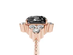Fancy Black Cushion Cut Diamond Cluster Ring Set in Rose gold with Beaded Band