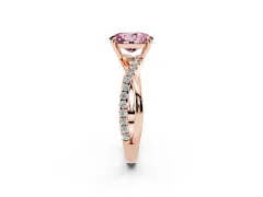 Fancy Pink Oval Cut Diamond Twisted Pavé Band Ring Set in Rose gold with Prong Setting