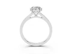 Round Cut Diamond Solitaire Ring Set in White gold with Pavé Accent Band and Classic Prong Setting