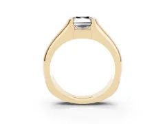 Fancy Black Radiant Cut Diamond Bezel Solitaire Ring Set in Yellow gold with Wide Band